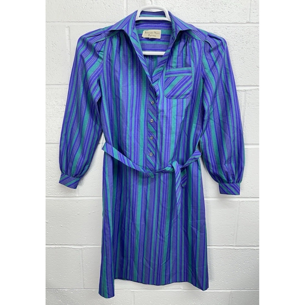 Schrader Sport Shirt Dress Blue Striped Tie Waist / Women's Size 4